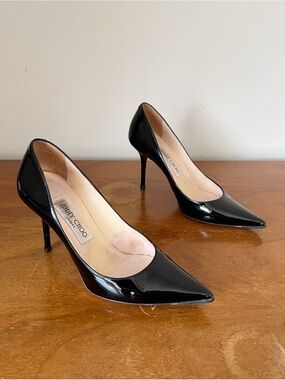 Jimmy Choo • Abel black patent leather pump stiletto heel 100mm point toe